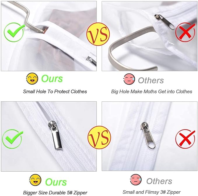 Garment Bags Covers 24''X60'' Dress Bags for Hanging Clothes (Pack of 6) with Study Full Zipper Coat Covers for Closet Clothes Storage Travel