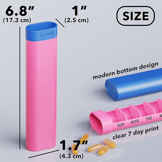 SpaceAid 2 Pack Pill Organizer Box 7 Day, Weekly Travel Pill Case Holder, 2 Times a Day AM PM Daily Pocket Pharmacy Dispenser Container for Pills, Vitamins and Medicine (Blue, Pink)