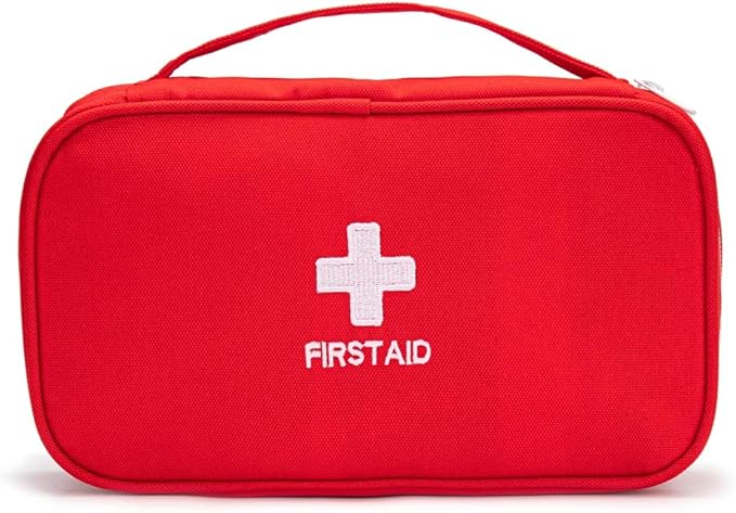 First Aid Bag Tote Empty Small First Aid Kit Bag Outdoor Travel Rescue Pouch First Responder Medicine Bag Pocket Container for Car Home Office Sport Outdoors (Red Handle)