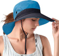 Rosoz Ponytail Sun Bucket Hats for Women UV Protection Foldable Mesh Wide Brim Hiking Beach Fishing Summer Safari