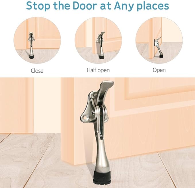 Door Stopper, One-Touch semi-Automatic Metal Door Stopper, with Non-Slip Rubber Tip for Wood, Concrete, Tiled, and Carpeted Floors (4inch x 2pack, Gold)