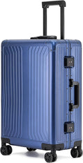 Metal all aluminum carry-on suitcase 20 "hard face, TSA lock and rotating wheel zippered luggage set (blue, 20 '')