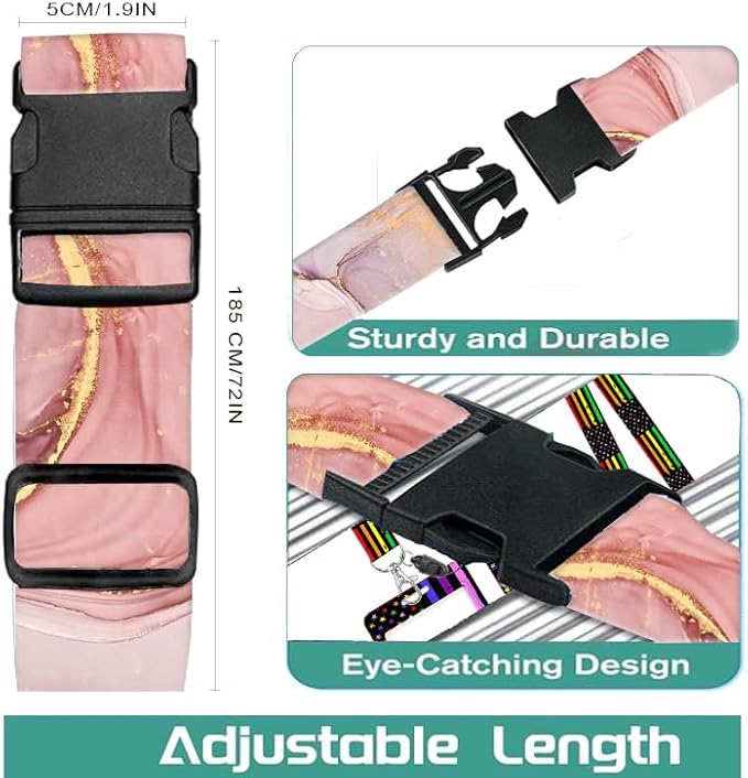 Luggage Straps for Suitcases Travel Belt Accessories, Cute Suitcase Strap, Adjustable Luggage Belt Strap, Heavy Duty with Quick-Release Buckle Luggage Strap Pink Marble