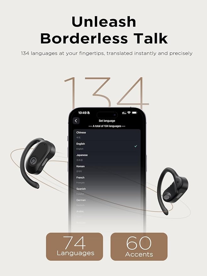 CXK AI Translation Earbuds Real Time 134 Languages 60H Playtime Translator Ear Buds Audifonos Traductores Inglés Español Wireless Earphones Bluetooth Headphones for Travel Business Learning Black