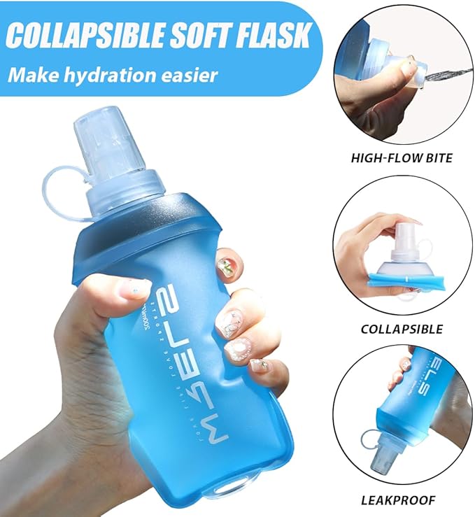 200ml/350ml/500ml Collapsible Soft Flask,BPA Free Folding Soft Water Bottle with Hanging Ring,Lightweight TPU Hydration Flask for Running Marathon Cycling Hiking(350ml-2 Packs)