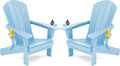 SERWALL Adirondack Chair with Cup Holders - Composite Adirondack Chairs HDPE Outdoor Chairs Set of 2 All Weather Use- Light Blue