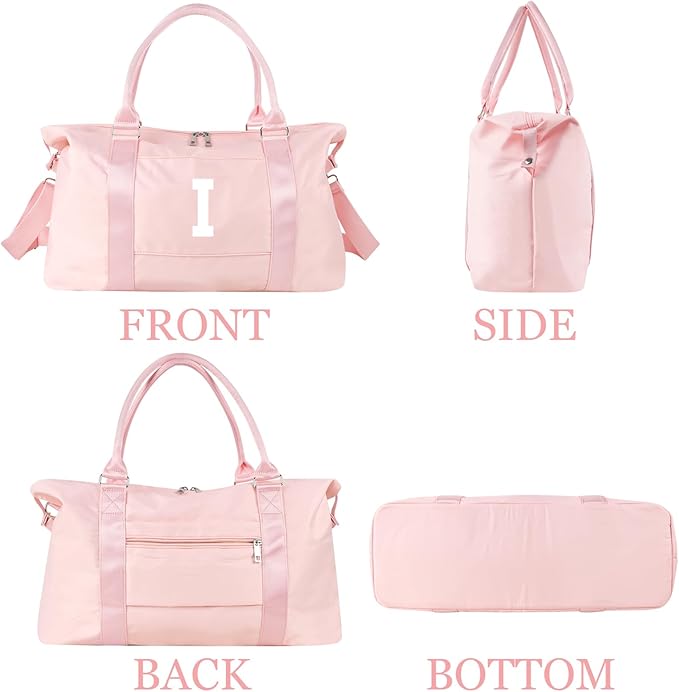 Initial Travel Duffel Bag Sports Gym Bag for Girls Teen Birthday Gifts,Pink Personalized Weekender Bag Carry On Tote Bags for Women Men,Waterproof Overnight Luggage Bag with Trolley Sleeve(Letter I)