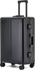 Metal all aluminum carry-on suitcase 20 "hard face, TSA lock and rotating wheel zippered luggage set (black, 28 '')