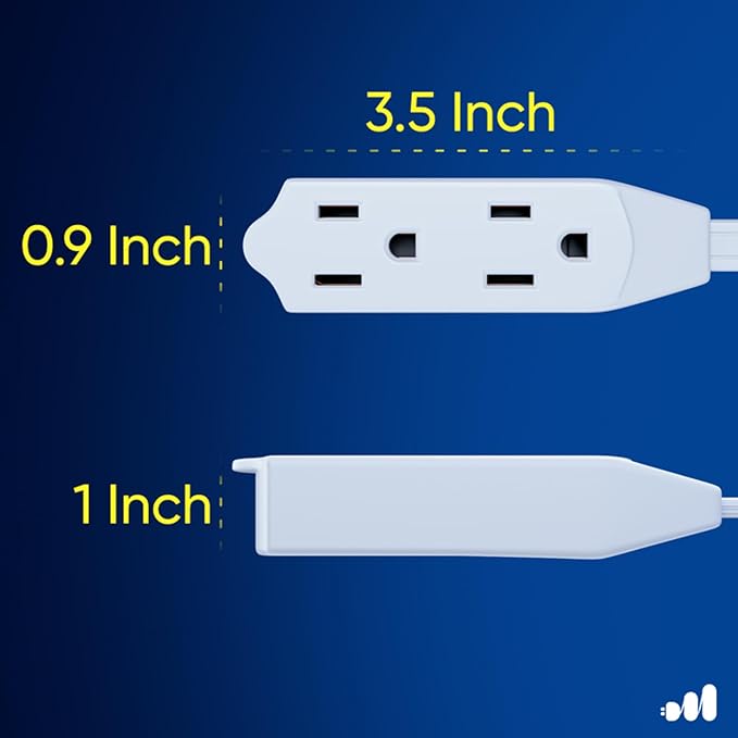 Maximm Cable 15 Ft 360° Rotating Flat Plug Extension Cord/Wire, 16 AWG Multi 3 Outlet Extension Wire, 3 Prong Grounded Wire - White - UL Certified