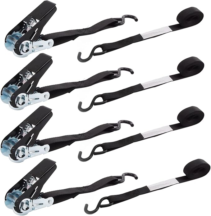 XSTRAP STANDARD Ratchet Tie Down Straps 4 Pk 10 Ft- 300 Lbs Load Cap- 900 Lbs Break Strength-Cargo Straps for UTV, ATV, Pickup,Truck, Moving Appliances, Lawn Equipment, Black
