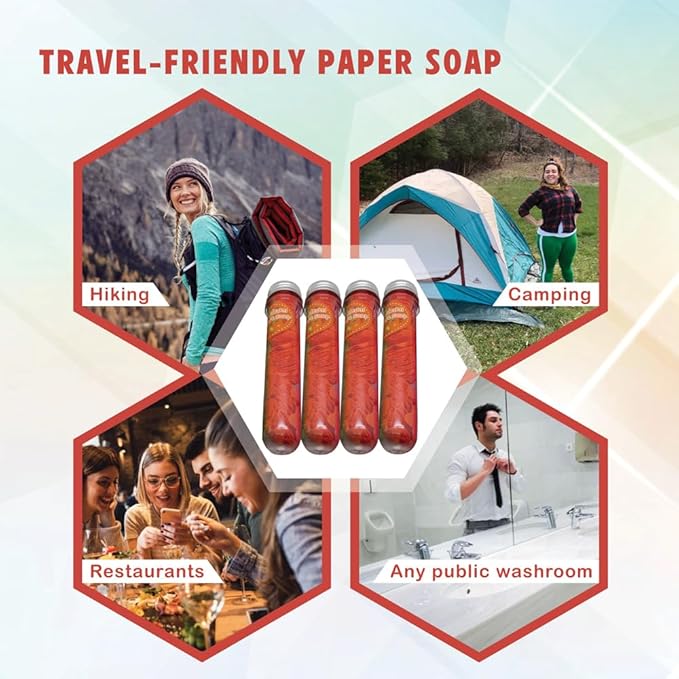 Flower Paper Soap Sheets (pack of 4) - Portable Disposable Travel Paper Soap Confetti - Foaming Hand Washing Scented Soap Flakes for Indoor, Travel, Camping, Hiking, Outdoor, (Orange)