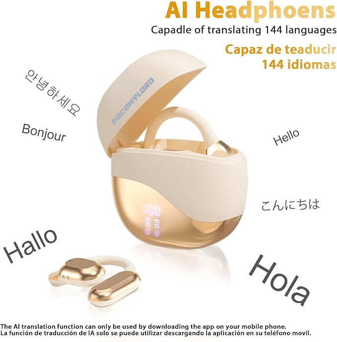 Language Translation Earbuds, 3-in-1 Translator Earbuds, 144-language Real-time Two-Way OWS Earbuds, HD Sound, Long Battery Life, fit iOS and Android, Ideal for Travel and Business, White