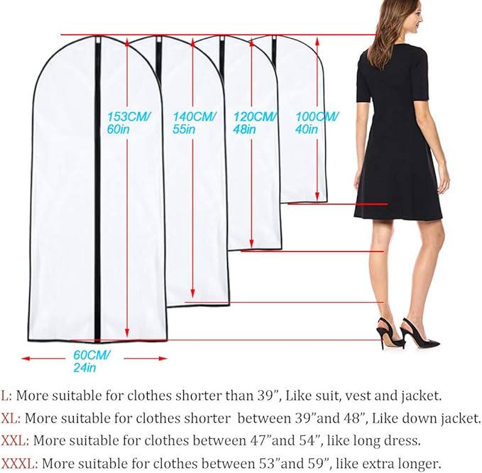Garment Bags for Hanging Clothes 24'' x 40'' (Set of 6) suit bags for closet storage Covers for Closet with Study Full Zipper for Jacket Storage Clothes and Travel