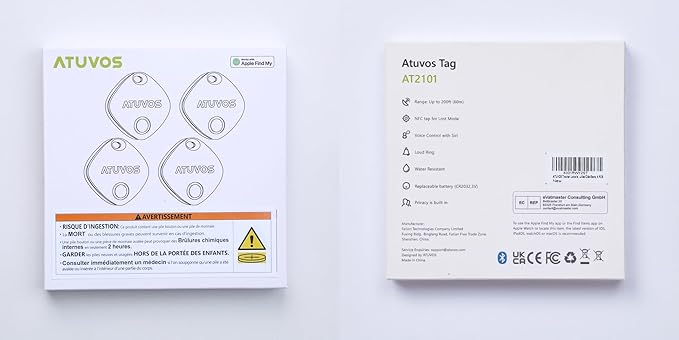 ATUVOS Air Tracker Tags-3 Pack, Bluetooth Luggage Tracker Works with Apple Find My APP (iOS Only, Not for Android), Keys Finder and Item Locator for Luggage, Backpack, Suitcases, Replaceable Battery