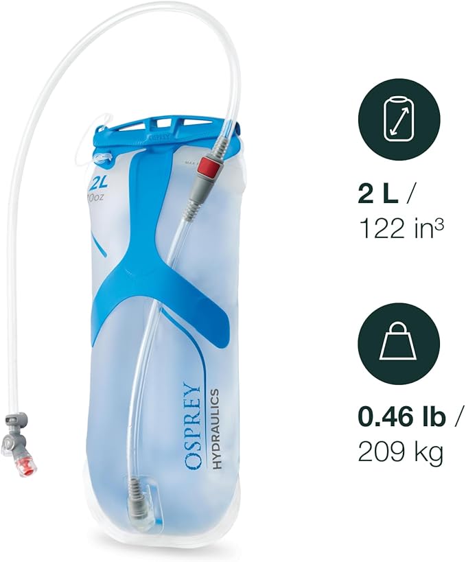 Osprey Hydraulics 3L Backpack Water Reservoir with Bite Valve - BPA-Free, Leakproof Hydration Bladder with QuickConnect and Slide-Seal - Compatible with Most Hiking and Biking Packs, Clear