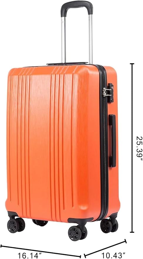 Coolife Luggage Suitcase PC+ABS with TSA Lock Spinner Carry on Hardshell Lightweight 20in 24in 28in(orange, M(24IN))