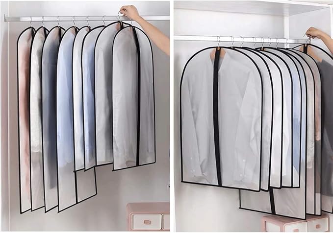 Garment Bags for Hanging Clothes Travel (Set of 12) Suit Bags for Closet Storage Closet Cover for Open Closet Clothes Storage Bag with Zipper for Suits, Jackets, Shirts (Black, 24'' x 40'')