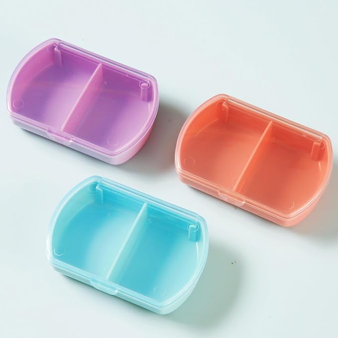 4PCS Small Pill Case Travel Pill Box Cute Pill Organizer for Purse Portable Daily Medicine Organizer 2 Compartment Pill Holder for Vitamins, Fish Oil, Supplements