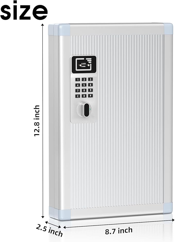 24 Slots Key Box Wall Mount with Code, Key Lock Box with Combination, Key Storage Box with Key Hooks & Tags & Lables, 8.45" x 2.55" x 13" (Silver-Code Lock, 24 Keys)