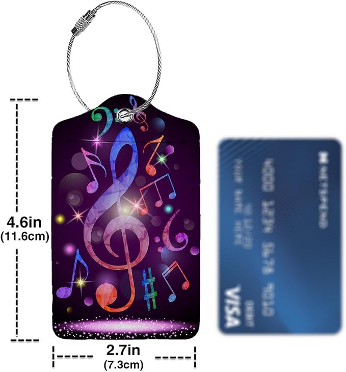 Colorful Musical Notes Luggage Tags for Suitcases,2 Pack Luggage Tag, Leather Stainless Steel Loop Label Tag for Women Girl Travel Bag Suitcase