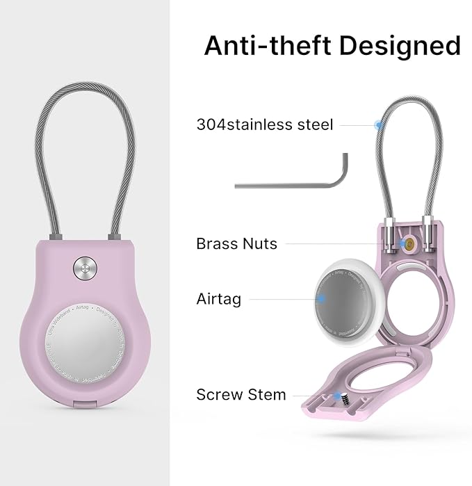 Air tag Holder,(4 Pack) Air tag Keychain with Secure Lock,Air Tags Case with Wire Cable for Apple Airtag,Anti-Lost Protective Case with Keyring for Luggage, Key, Pet, Bag, Black/Purple