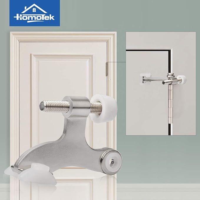 HOMOTEK 2 Pack Hinge Pin Satin Nickel Door Stopper,Adjustable Deluxe Heavy Duty Door Stopper 2-1/2"x1-3/4,with White Rubber Bumper Tips