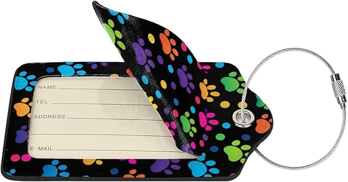Cute Dog Paws Leather Luggage Tag with Stainless Steel Ring, Fun Name Id Card Cover Travel Bag Tag Set, Suitable for Travel Bag Luggage Women Men 1 PCS
