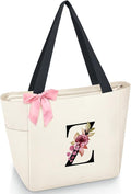 Vavabox Tote Bag, A-Z Initial Monogrammed Waterproof Tote Bag, Bridesmaid Gifts for Women, Black and Pink