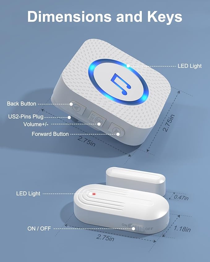 Door Chime,Wireless Door Open Alarm-SANJIE Door Entry Chime with 26 Chimes 5 Adjustable Volume Mute Mode for Business/Home/Store, Pool Alarm with 500ft Range LED Indicators, 1 Receivers + 1 Sensors