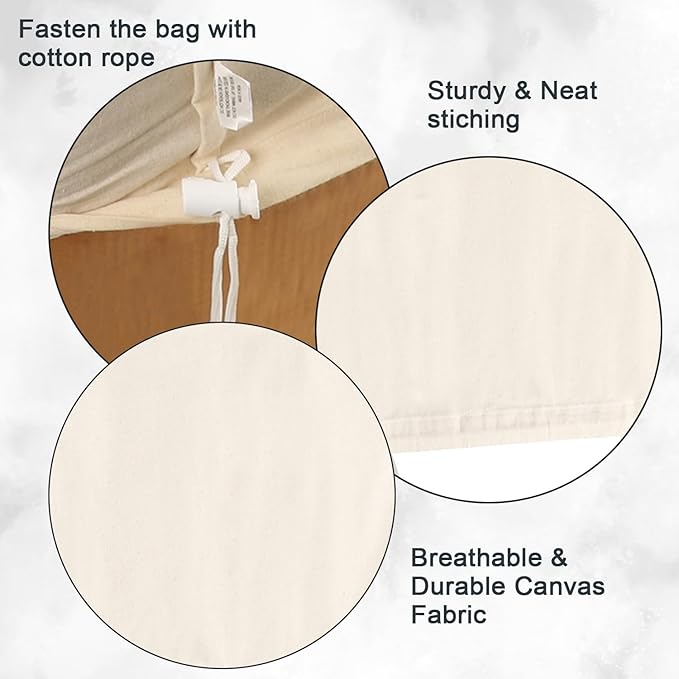 Vintage Vista 100% Cotton Laundry Bag with Drawstring Closure (Set of 4) - Reusable & Washable Travel Laundry Bags for Dirty Clothes - Canvas Drawstring Bags - Laundromat Bag Multipack (Natural Color)