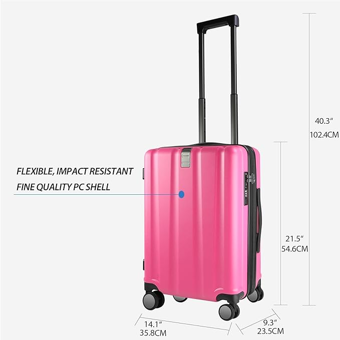 KROSER Hardside Expandable Carry On Luggage with Spinner Wheels & Built-in TSA Lock, Durable Suitcase Rolling Luggage with USB Port, Carry-On 20-Inch, Magenta