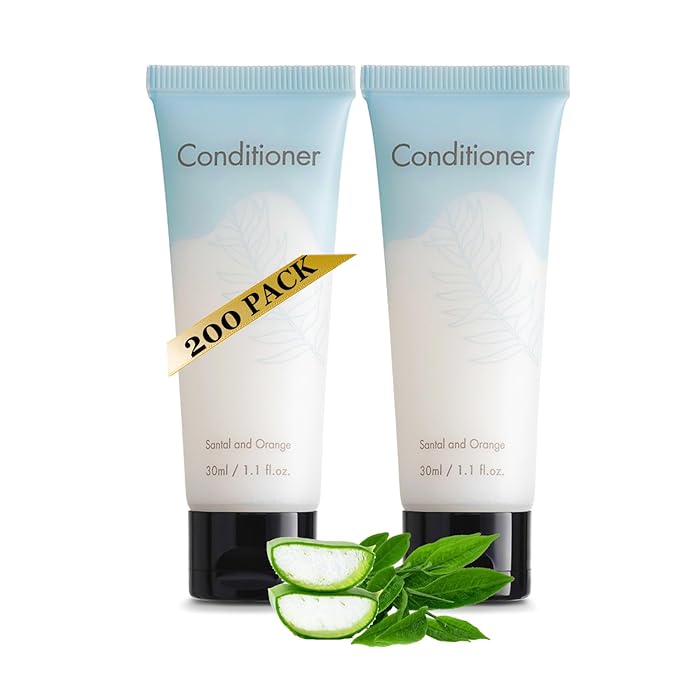 Double Sealed Hotel Conditioner Bulk 200 Pack Individually Wrapped Travel Size Conditioner Aloe and Green Tea Extract Infused Hotel Supplies and Toiletries for Guest