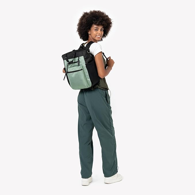 Sherpani Soleil, Anti Theft Convertible Backpack, 3 in 1 Tote Bag, Cross Body Purse, 18L Travel Backpack, Travel Gifts for Women, RFID Protection, Metal Hardware Fits 13” Laptop (Aloe Mist)