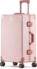 Metal All Aluminum Carry-on Luggage TSA Customs Lock Zipperless Silent Rotary Wheel Business Suitcase Aluminum Frame Set (rose gold, 24 '')