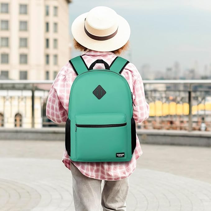School Backpack for Teens,Green Bookbag Classic Backpack with USB Port for High School College Students