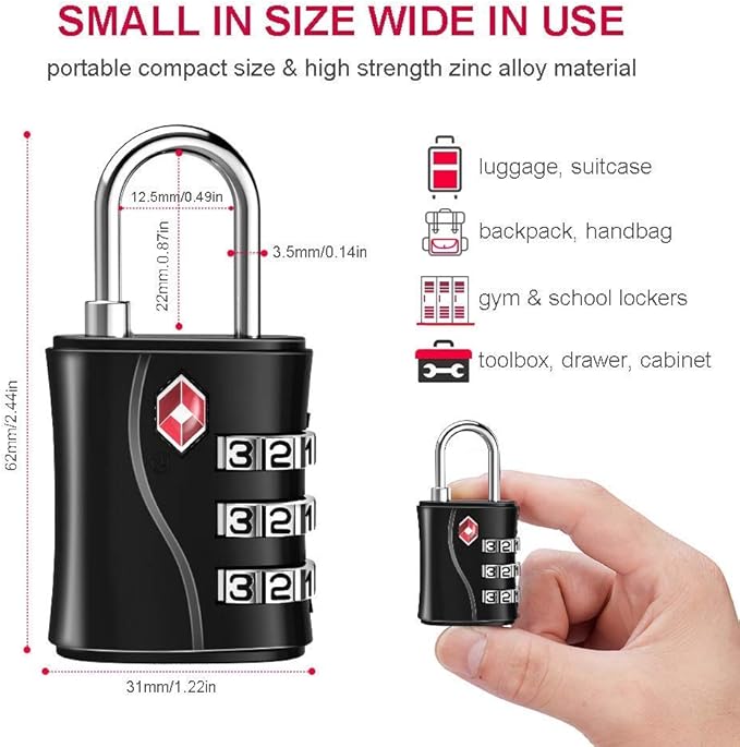 ZHEGE Luggage Lock for Train 4 Pack, 1 Cable (30 Inch), TSA Approved Travel Cable Lock for Backpack, Suitcase, School Gym Locker (4 Pack, Black)