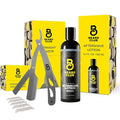 Beard Club Straight Razor for Men & Aftershave for Men – Soothing After Shave Lotion & Navajas Para Barbero - Barber Straight Edge Razor Kit with Post Shave Balm Calms Irritation, 5 Blades - Gift Kit