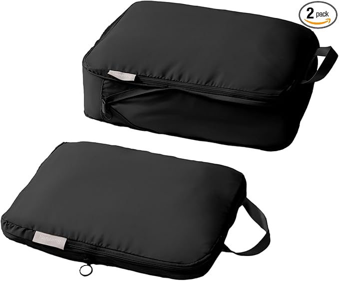 tianzong Compression Packing Cubes for Suitcases, Luggage Organizer Bags Set for Travel (Black, 2 Pack Large)