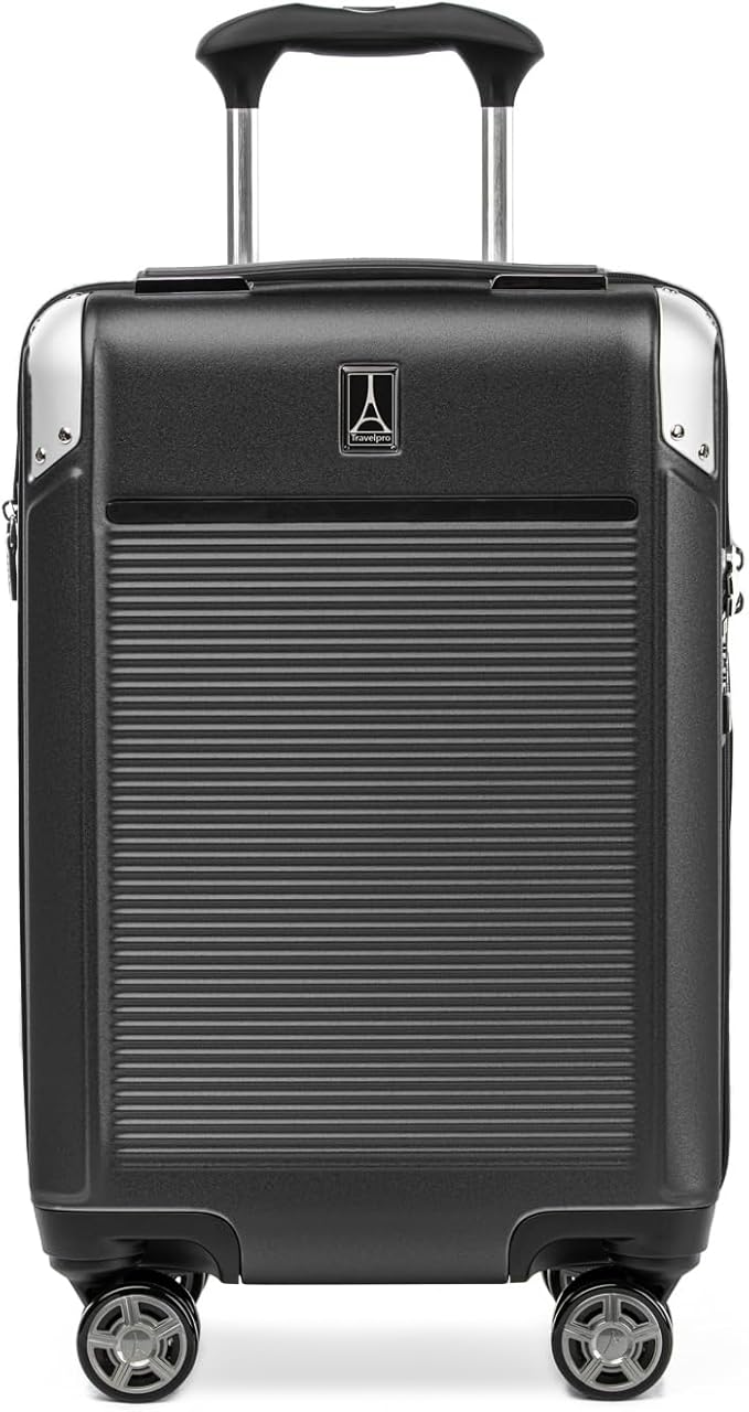 Travelpro Platinum Elite Hardside Expandable Carry on Luggage, 8 Wheel Spinner, TSA Lock, Hard Shell Polycarbonate Suitcase, Shadow Black, Compact Carry on 20-Inch