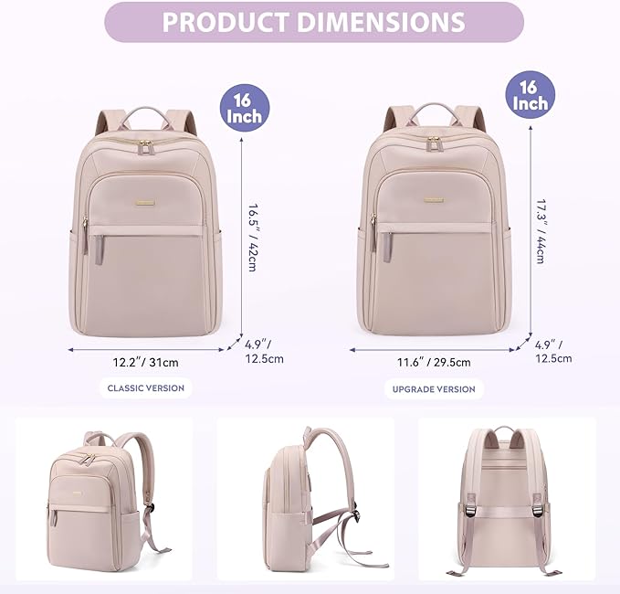 Hiking Travel Backpack for Women Casual Business Weekender Multilayer Laptop Bag,16 Inch,Pink