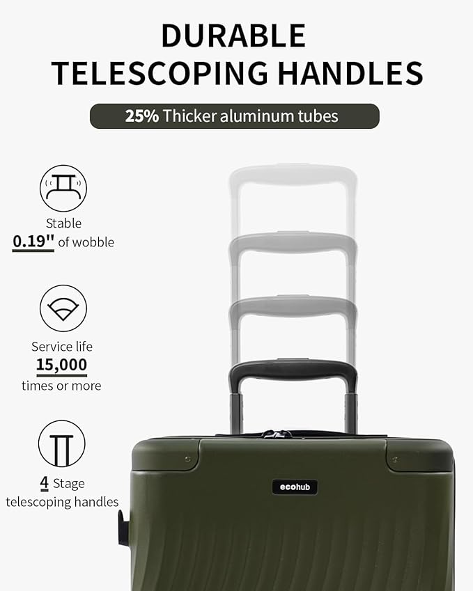 ECOHUB Hardside Expandable Carry On Luggage Sets, Recycled PC 20/24" Rolling Luggage Airline Approved with Spinner Wheels & TSA Lock, Lightweight Hardshell Travel Suitcase, 20+24 inch Carry-on Green