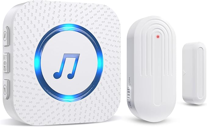 Door Chime,Wireless Door Open Alarm-SANJIE Door Entry Chime with 26 Chimes 5 Adjustable Volume Mute Mode for Business/Home/Store, Pool Alarm with 500ft Range LED Indicators, 1 Receivers + 1 Sensors