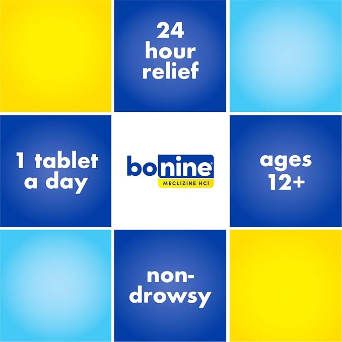 Bonine Non-Drowsy for Motion Sickness Relief, Sea Sickness, Car Sickness, Nausea, & Vomiting - Meclizine HCI 25mg, Travel-Sized - 16ct Raspberry Chewable Tablets (Packaging May Vary)