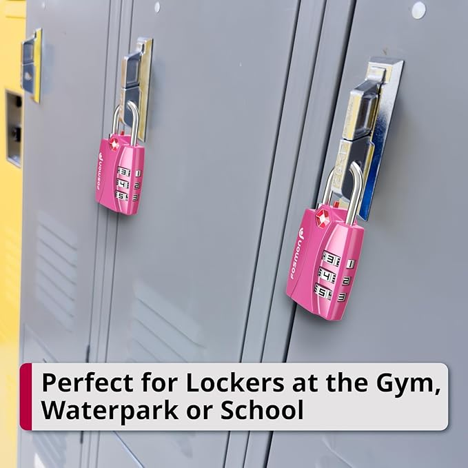 Fosmon TSA Approved Pink Locks for Luggage. Cute Locker Suitcase Lock with Open Alert Indicator, 3 Digit Combination Padlock with Alloy Body for Travel, Backpack Zipper Anti Theft, Gym, Women- 2 Pack