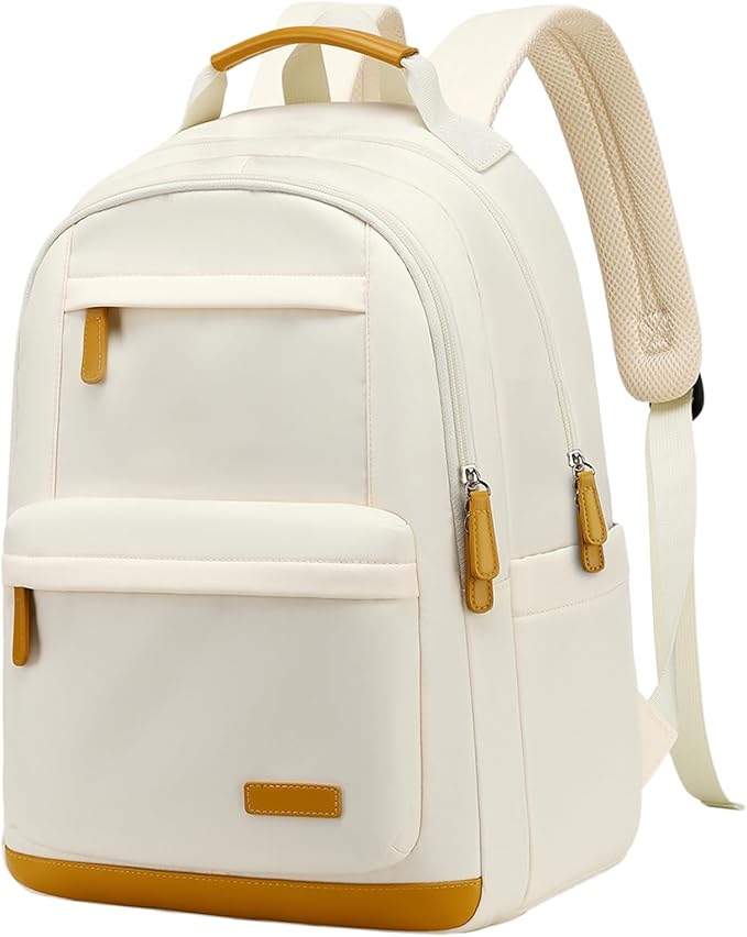 mygreen Waterproof Travel Backpack for Adults, 15.6 Inch Laptop Backpack with Multiple Compartments | Durable Anti-Theft Design, Luggage Strap, Lightweight for Business, Commute, and Air Travel Beige