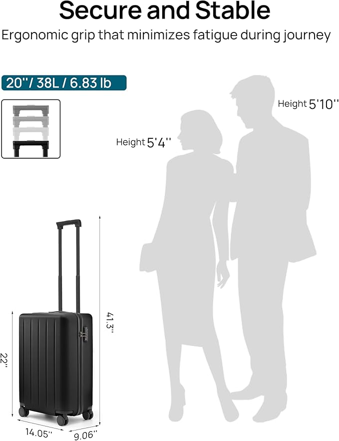 Carry On Suitcase, 20 Inch Carry-On Luggage with Double Spinner Wheels, Dry Wet Separate Design, PC Hard Case Suitcase, Lightweight Travel Luggage, TSA Approved (Black, Danube)