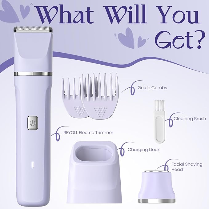 Electric Razors for Women - Wet/Dry Womens Electric Shaver for Bikini/Pubic Hair/Face/Legs/Intimate Area, epilators Hair Removal with Dock Charging, Christmas Gifts & Stocking Stuffers (Purple)