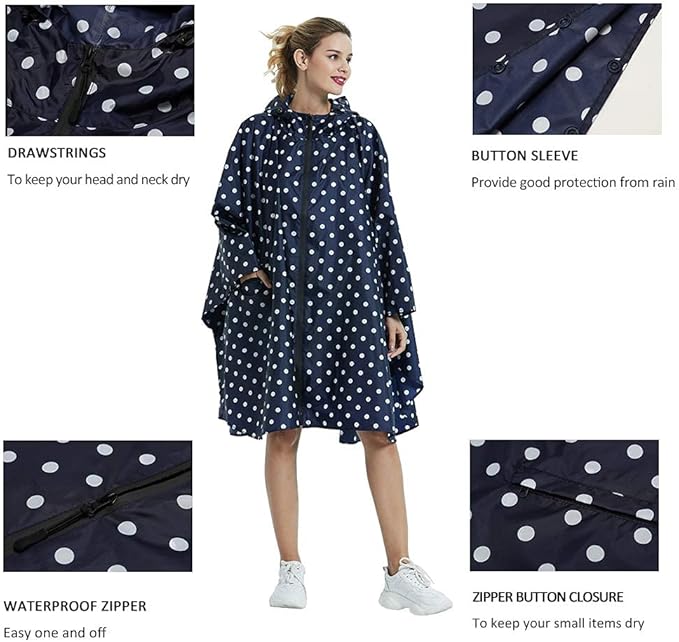 Rain Poncho Jacket Coat Hooded Zipper Style for Women/Men/Adult with Pocket