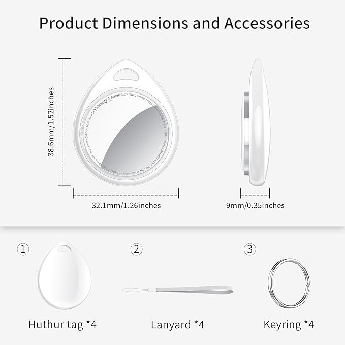 Air Tracker Tags-4 Pack, 5.3 Bluetooth Tracker Work with Apple Find My (iOS Only), 100dB Sound Finder, Smart Tags with Keychain/Lanyard, Item Finder for Luggage/Key/Suitcase, Replaceable Battery.