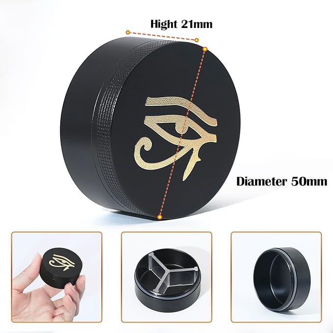 Small Pill Case 3 Compartments, Metal Round Portable Pill Box, Waterproof Travel Pill Organizer, Pocket Purse Medicine Vitamin Holder EDC Container (Black with Eye)